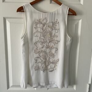 WHBM Embroidered Top Size L Floral Chiffon Sleeveless White Tank Blouse